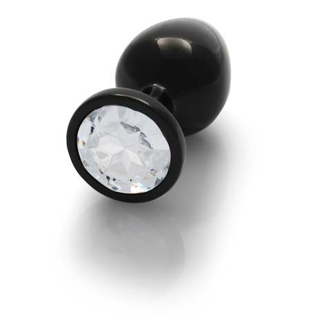 Analplug Edelstein rund mittel Gunmetal/Diamant 7,1 x Ø 3,4 cm