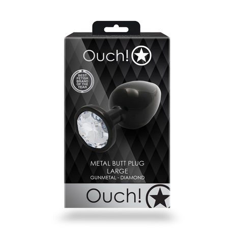 Analplug Edelstein rund groß Gunmetal/Diamant 8,1 x Ø 4 cm