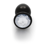 Analplug Edelstein rund groß Gunmetal/Diamant 8,1 x Ø 4 cm