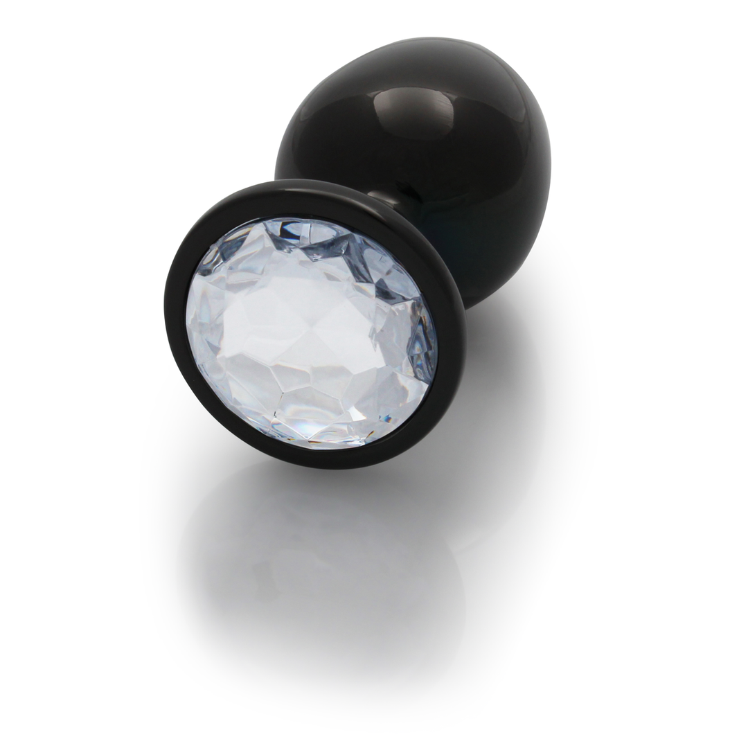 Analplug Edelstein rund groß Gunmetal/Diamant 8,1 x Ø 4 cm