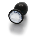 Analplug Edelstein rund groß Gunmetal/Diamant 8,1 x Ø 4 cm