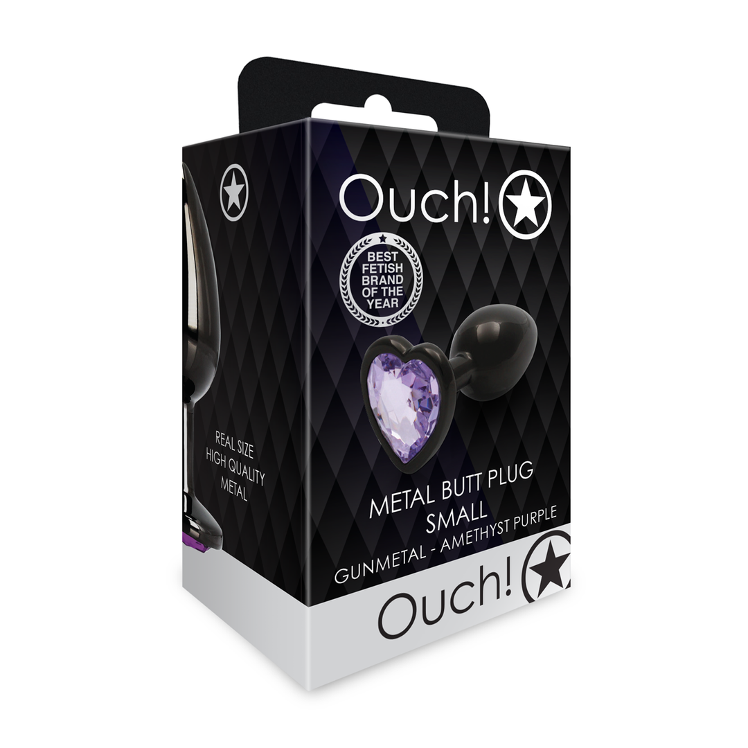 Analplug Edelstein Herz klein Gunmetal/Amethyst 6,2 x Ø 2,7 cm