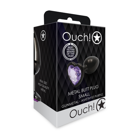 Analplug Edelstein Herz klein Gunmetal/Amethyst 6,2 x Ø 2,7 cm
