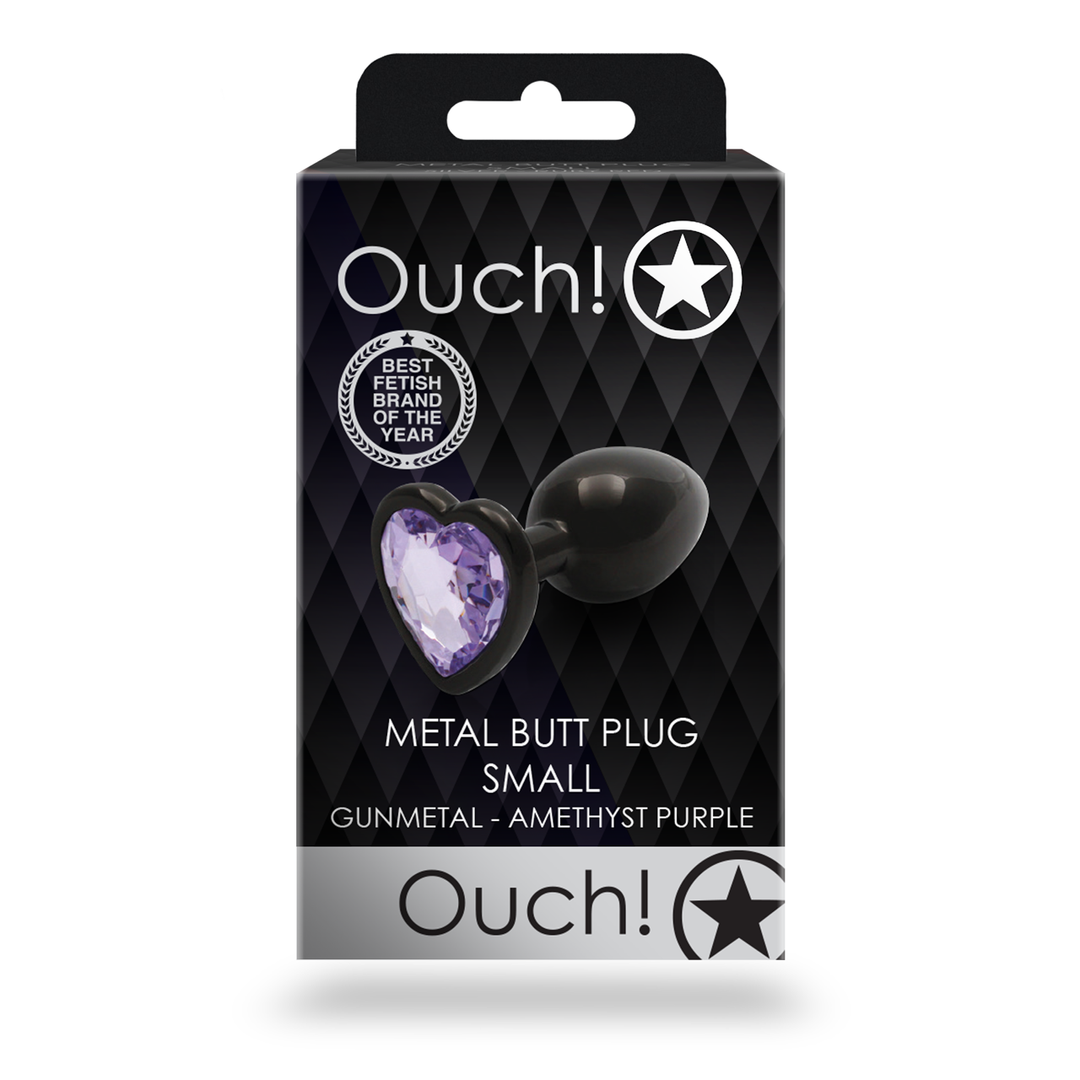 Analplug Edelstein Herz klein Gunmetal/Amethyst 6,2 x Ø 2,7 cm
