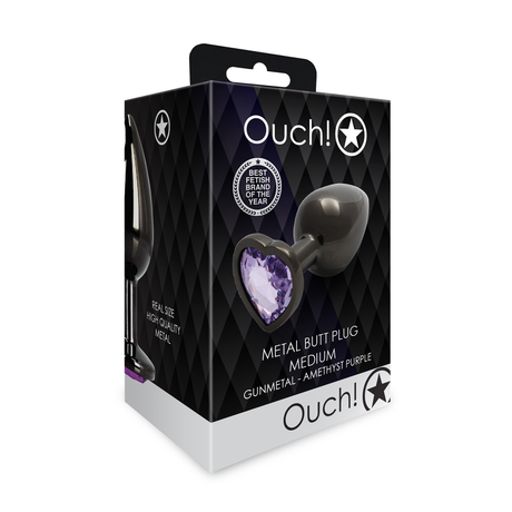 Analplug Edelstein Herz mittel Gunmetal/Amethyst 7,1 x Ø 3,4 cm