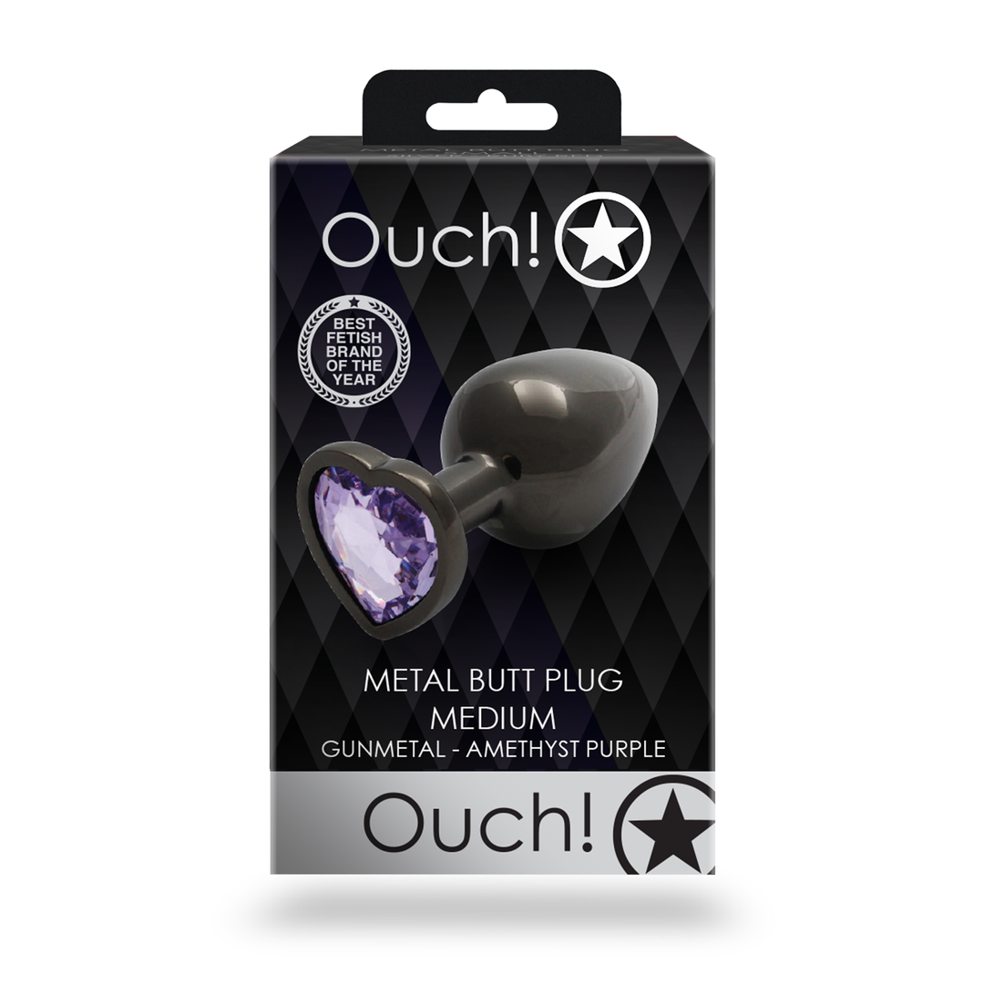Analplug Edelstein Herz mittel Gunmetal/Amethyst 7,1 x Ø 3,4 cm