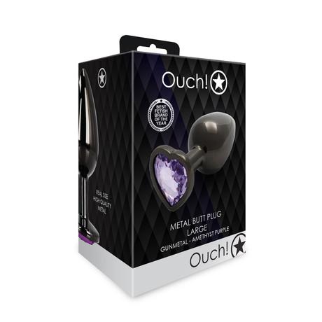 Analplug Edelstein Herz groß Gunmetal/Amethyst 8,1 x Ø 4 cm