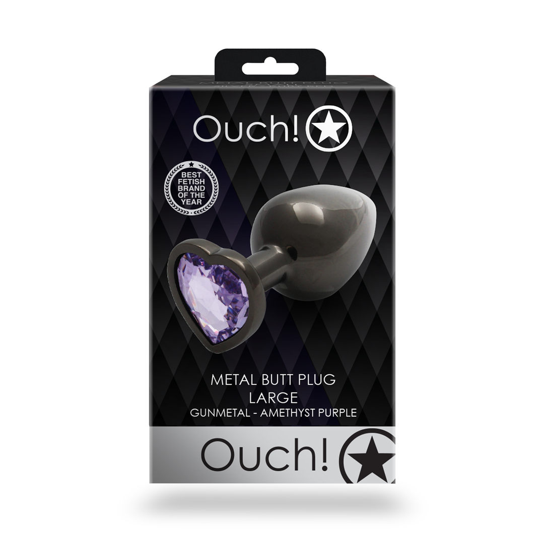 Analplug Edelstein Herz groß Gunmetal/Amethyst 8,1 x Ø 4 cm