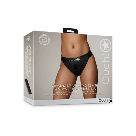 Strap-on-Tanga mit Vibration und abnehmbaren Riemen Schwarz