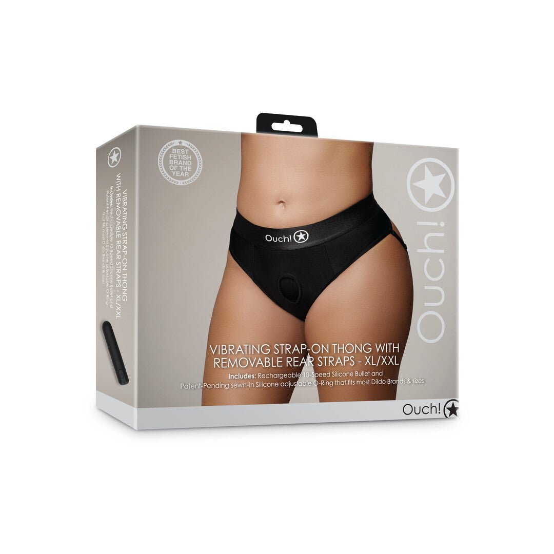 Strap-on-Tanga mit Vibration und abnehmbaren Riemen Schwarz