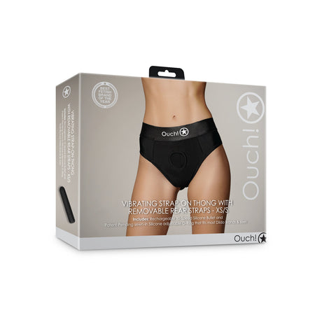 Strap-on-Tanga mit Vibration und abnehmbaren Riemen Schwarz