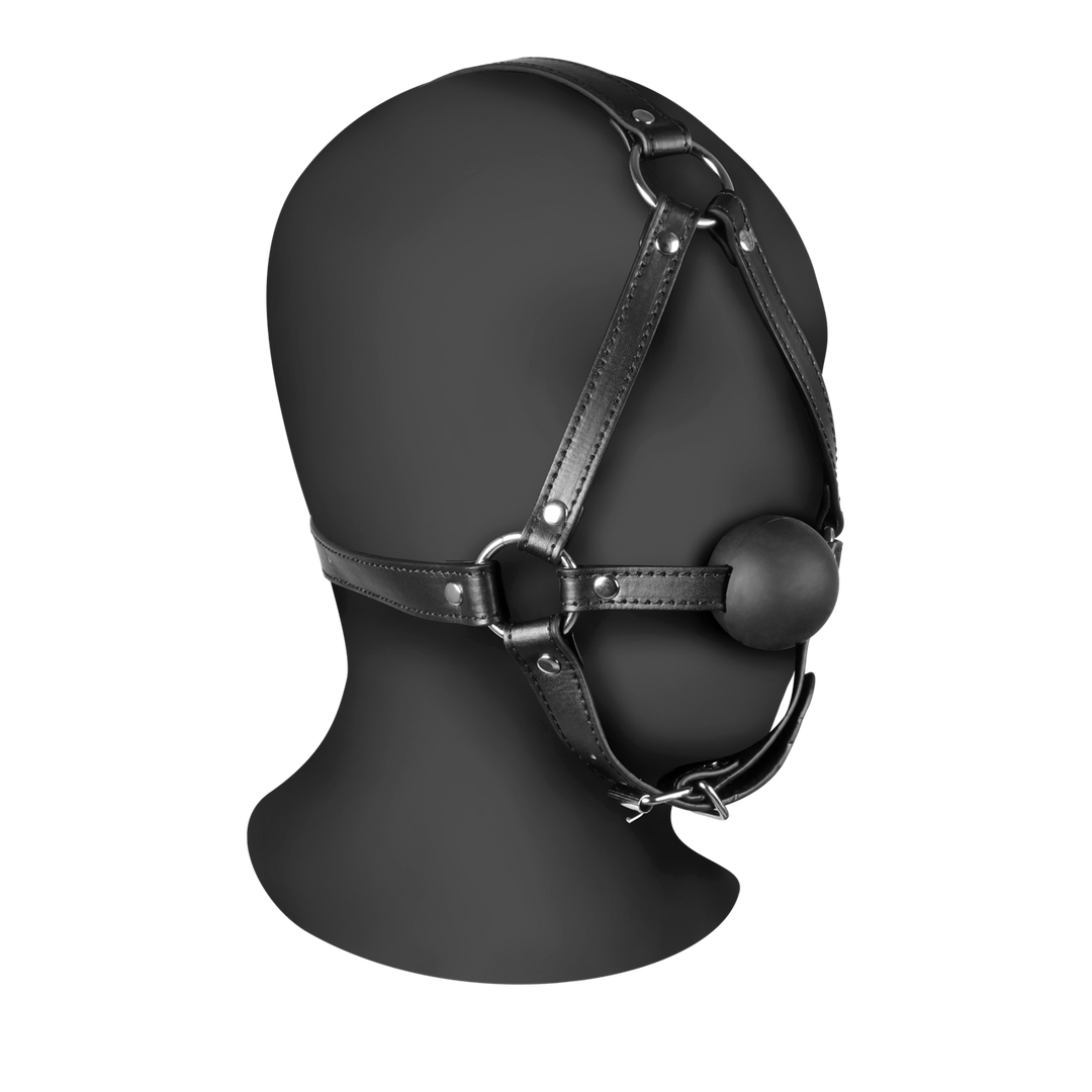 Kopfharness mit festem Ballknebel Schwarz 70 x Ø 4,2 cm