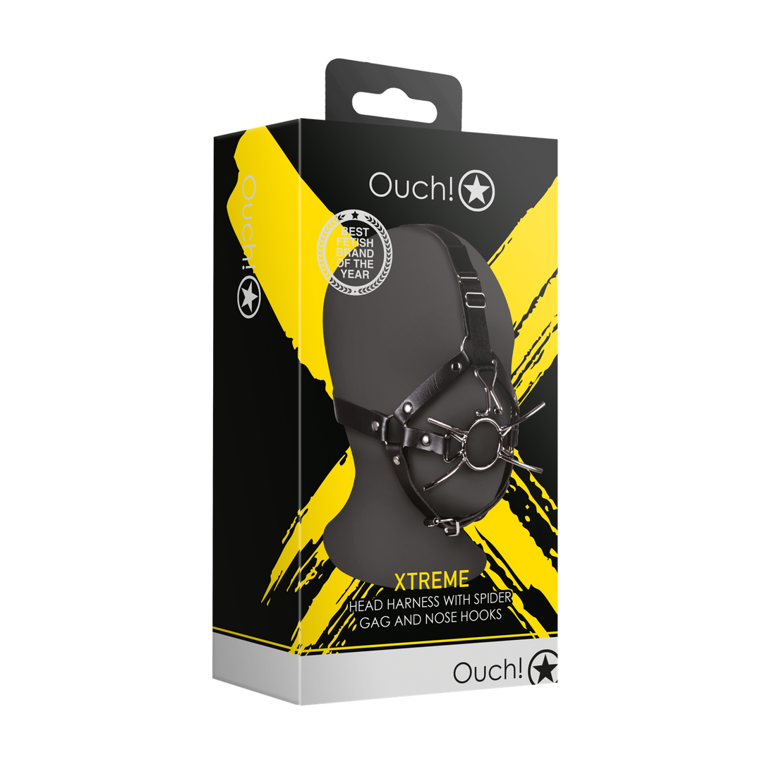 Kopfharness mit Spider-Gag und Nasenhaken Schwarz 70 x Ø 4,4 cm