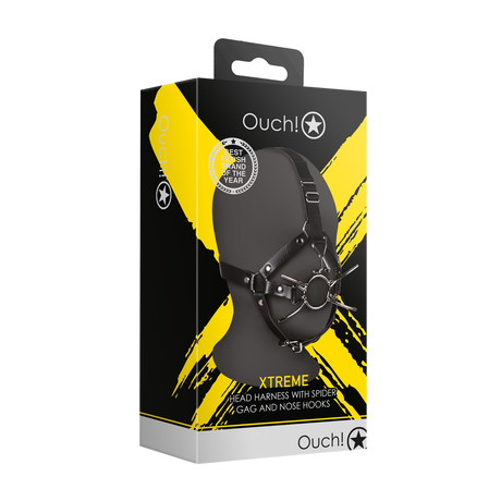 Kopfharness mit Spider-Gag und Nasenhaken Schwarz 70 x Ø 4,4 cm