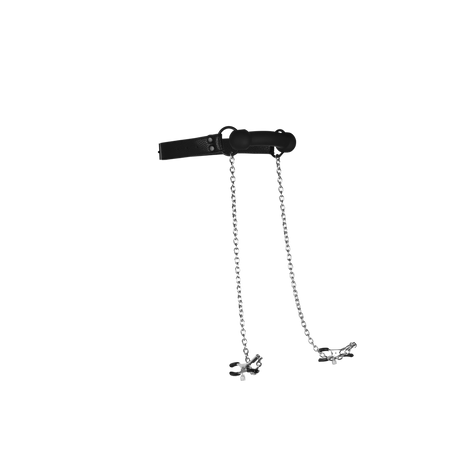 Beißknebel Silikon mit Nippelklemmen Schwarz 59 cm