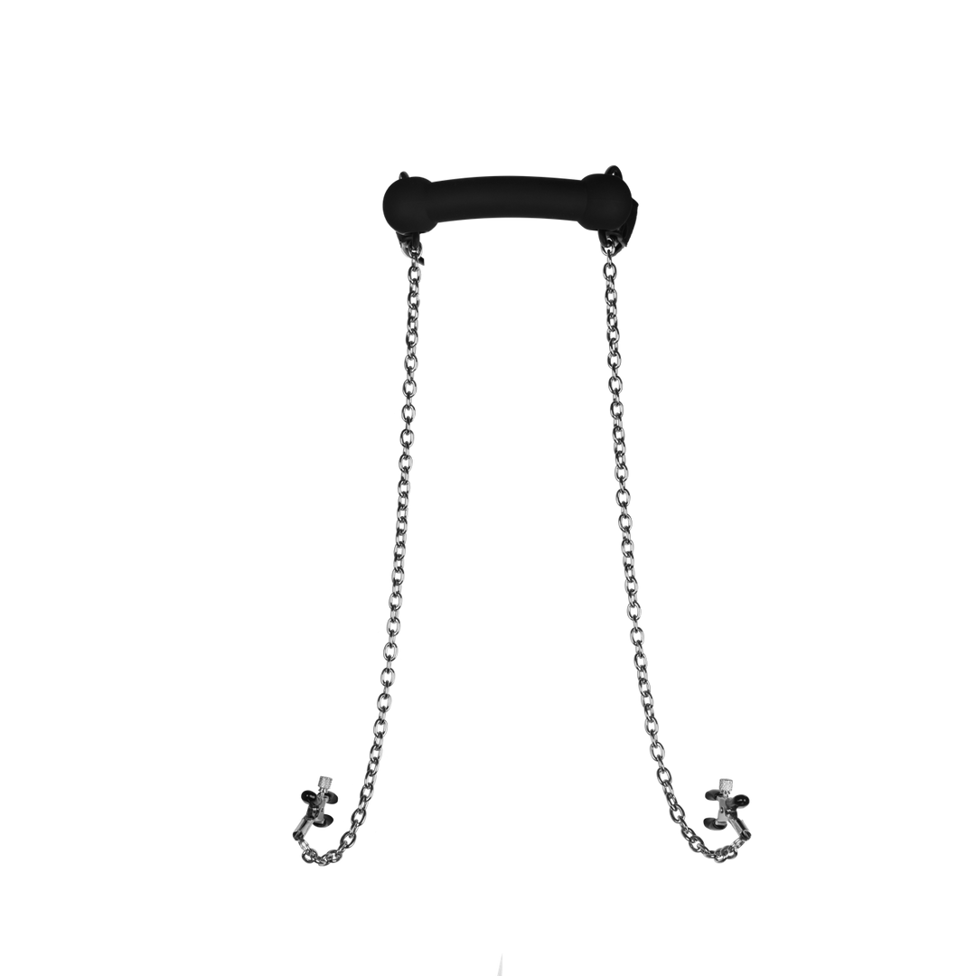 Beißknebel Silikon mit Nippelklemmen Schwarz 59 cm