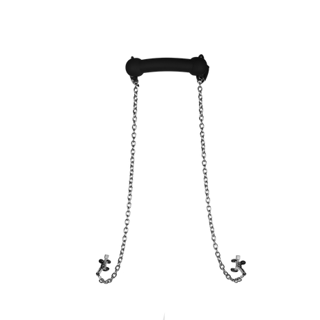 Beißknebel Silikon mit Nippelklemmen Schwarz 59 cm
