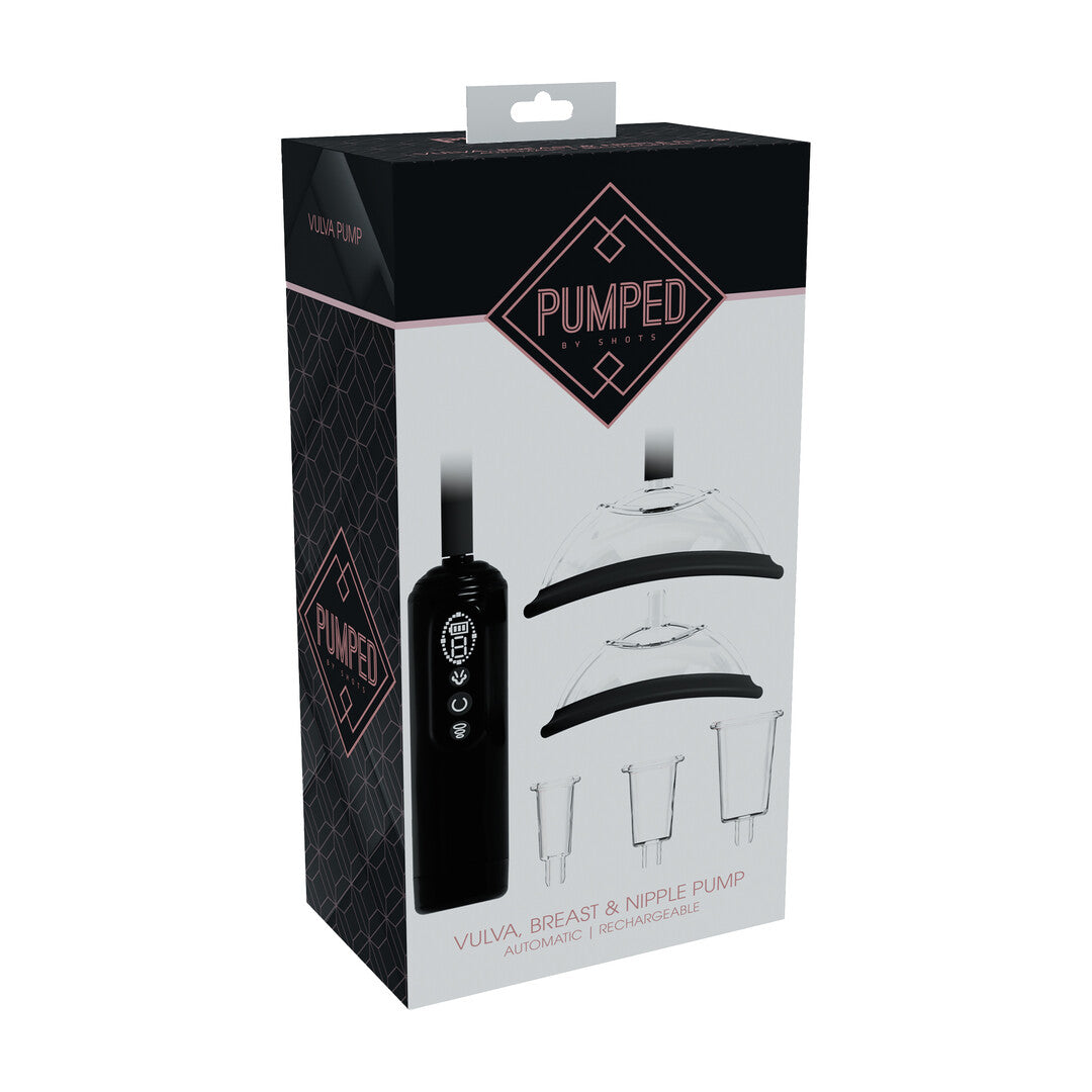 Vaginalpumpe Pumped automatisch mit Zunge und zwei Aufsätzen Schwarz – Ansicht 2