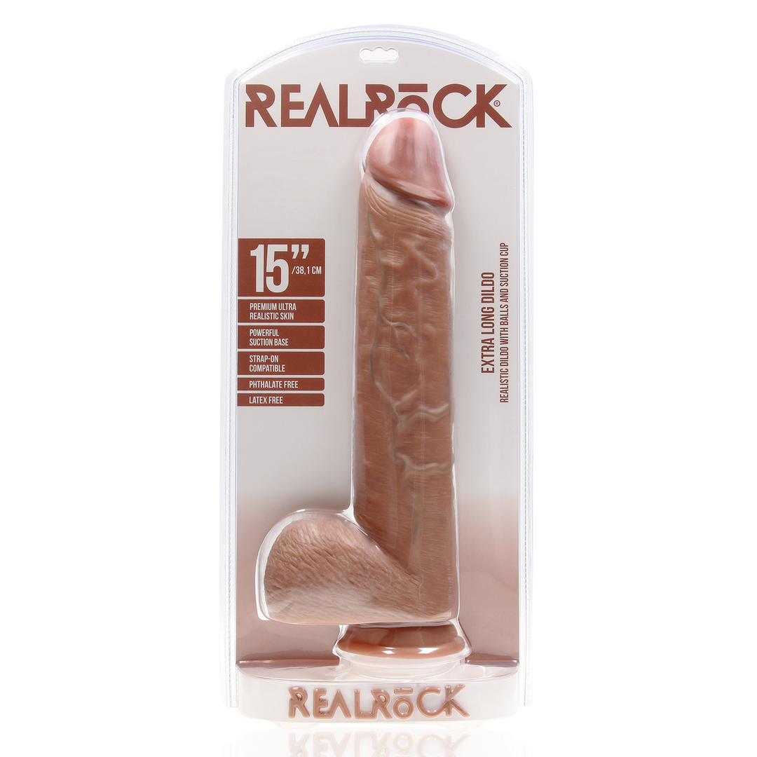 Realistischer Dildo XL gerade mit Hoden Hautfarbe 33 x Ø 7,6 cm