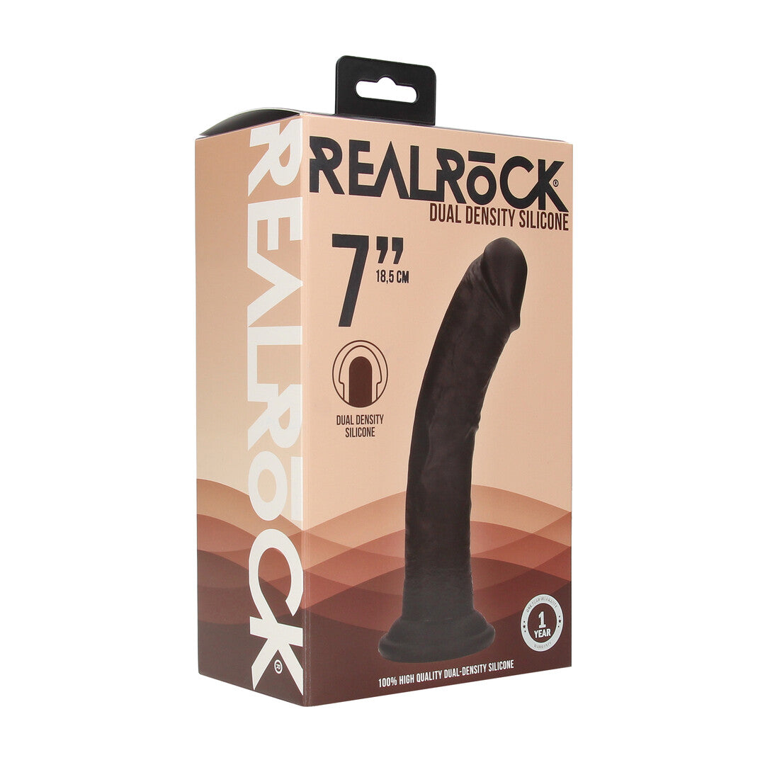 Realistischer Dildo RealRock Dual Density gebogen mit Saugfuß Schwarz 20,1 x 3,8 cm – Ansicht 2