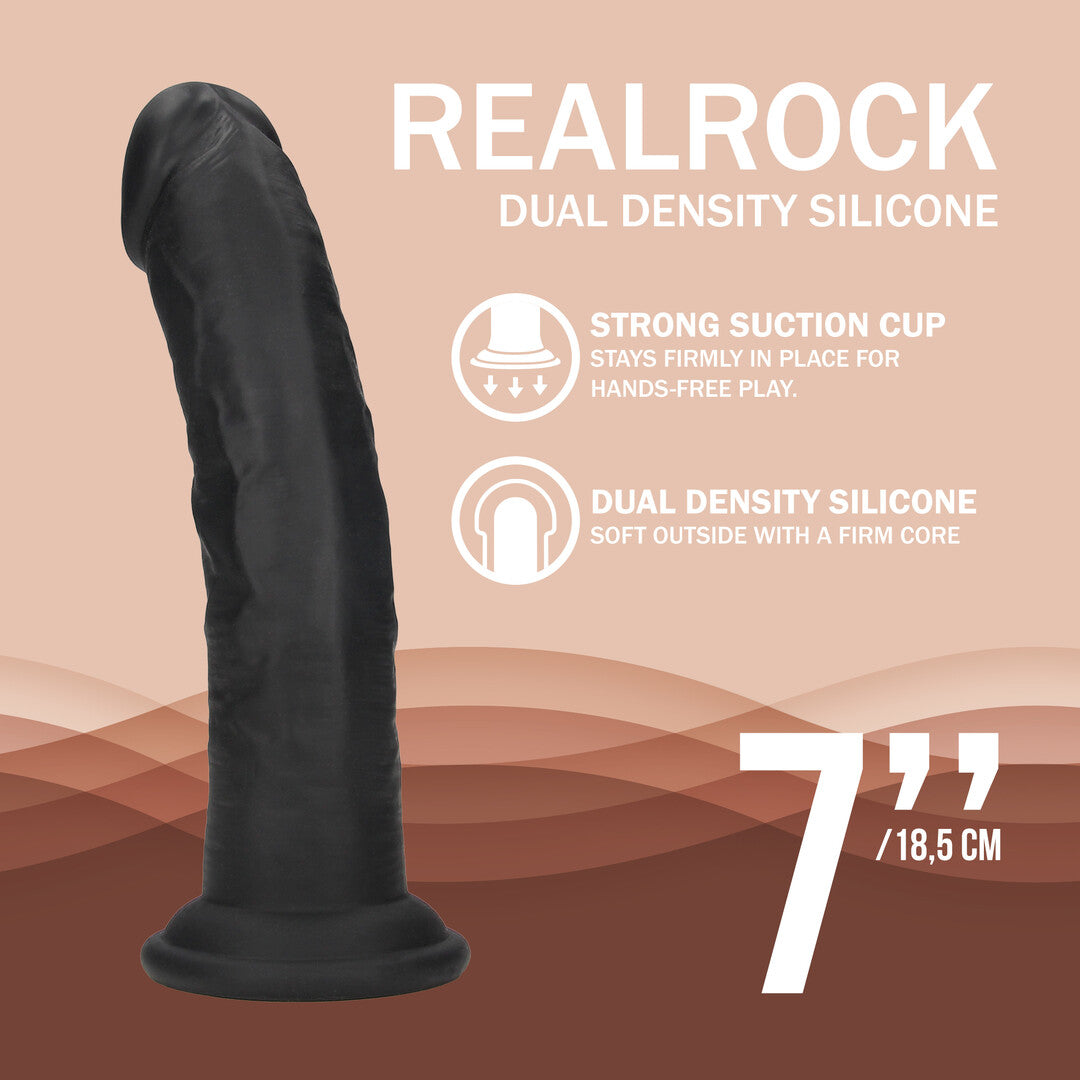 Realistischer Dildo RealRock Dual Density gebogen mit Saugfuß Schwarz 20,1 x 3,8 cm – Ansicht 6