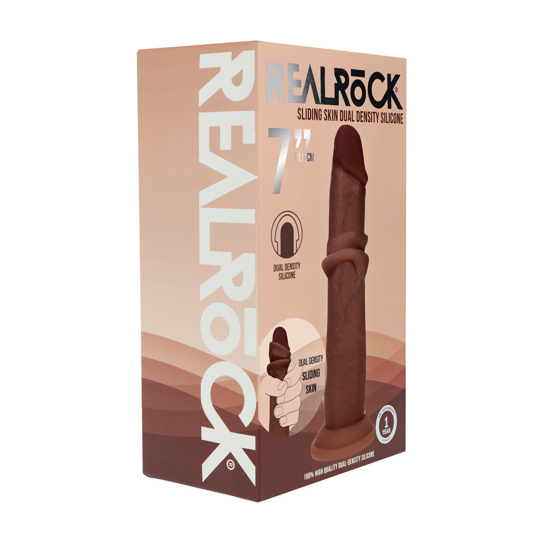 Realistischer Dildo Dual Density Gleithaut Braun 18,5 x Ø 3,9 cm