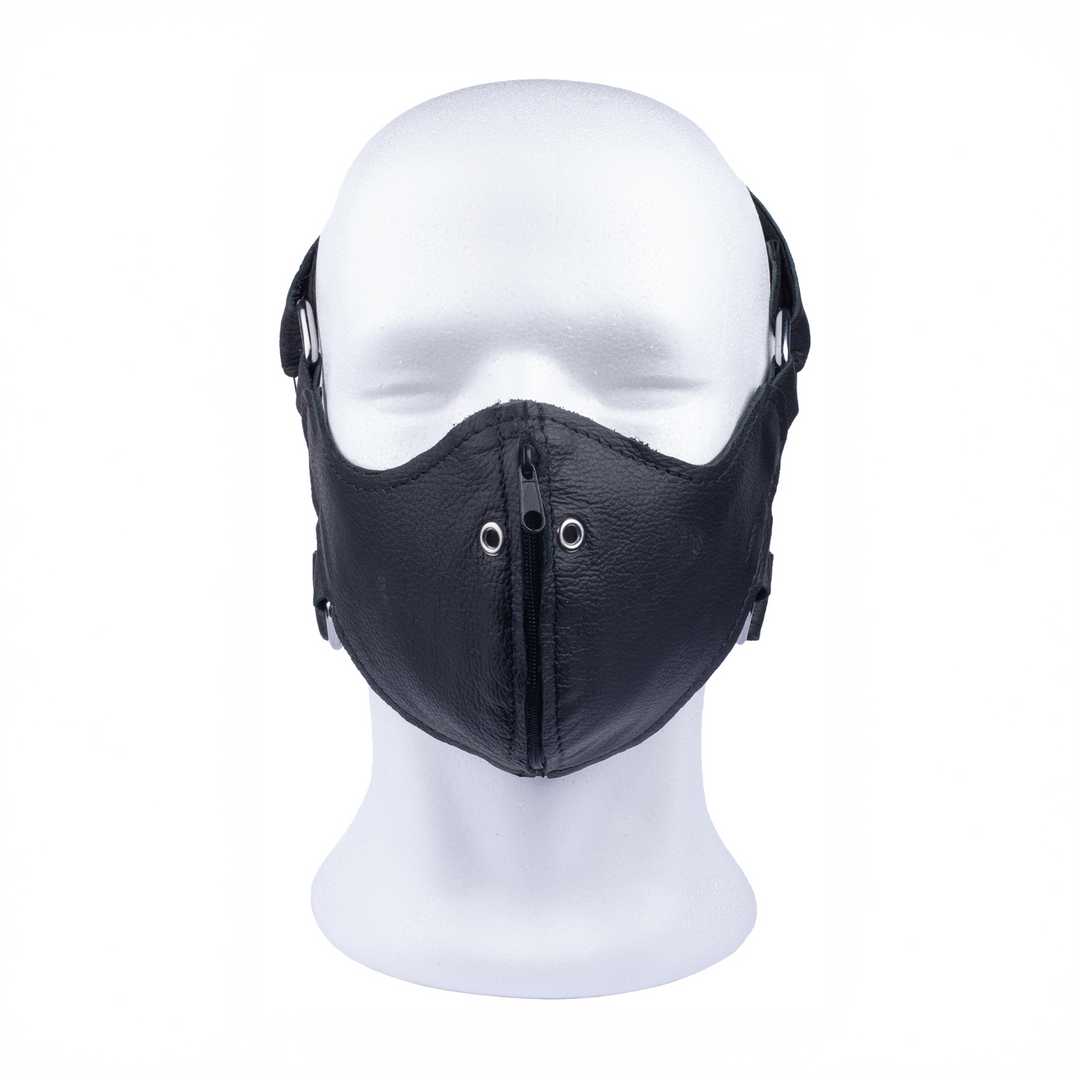 Ledermaske mit Reißverschluss Schwarz