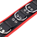 Lederhalsband mit 3 D-Ringen Rot/Schwarz
