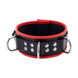 Lederhalsband mit 3 D-Ringen Rot/Schwarz