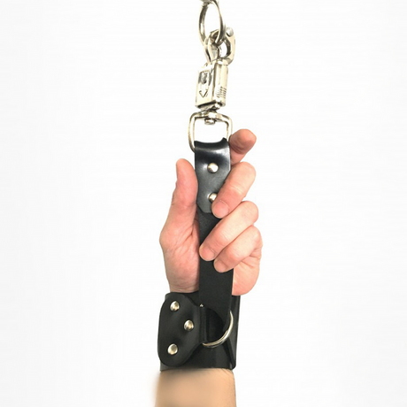 Leder-Handschellen mit Anti-Panik-Karabiner Schwarz