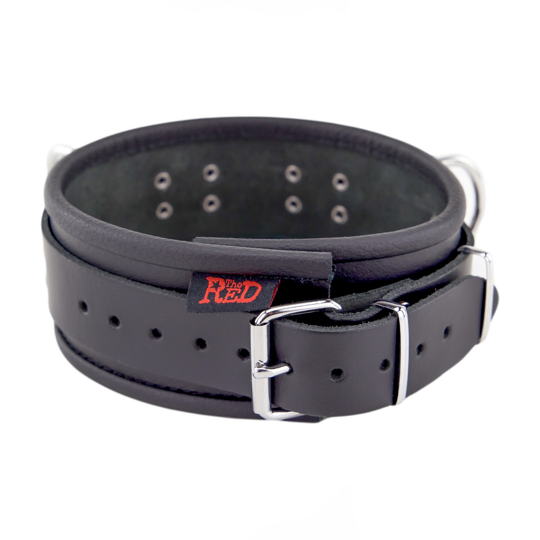 Lederhalsband mit 3 D-Ringen Schwarz