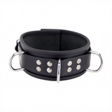Lederhalsband mit 3 D-Ringen Schwarz