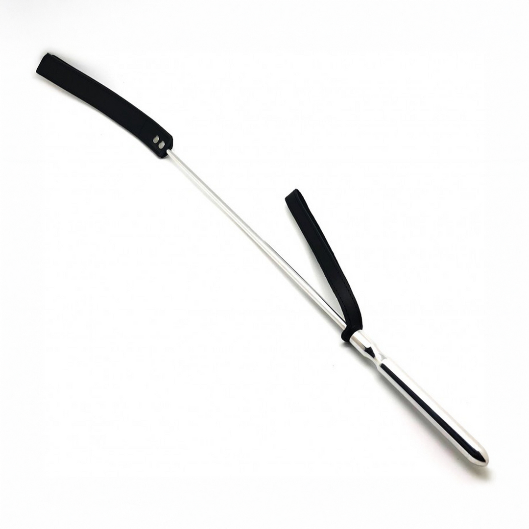 Peitsche Metall und Leder Schwarz/Silber 70,5 cm