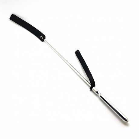 Peitsche Metall und Leder Schwarz/Silber 70,5 cm