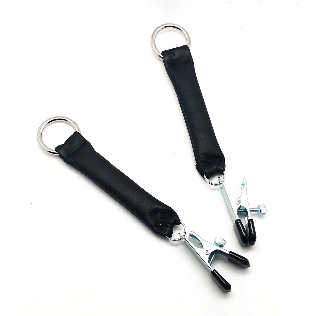 Brustklemmen mit Ledergewicht 2 x 80 g Schwarz/Silber