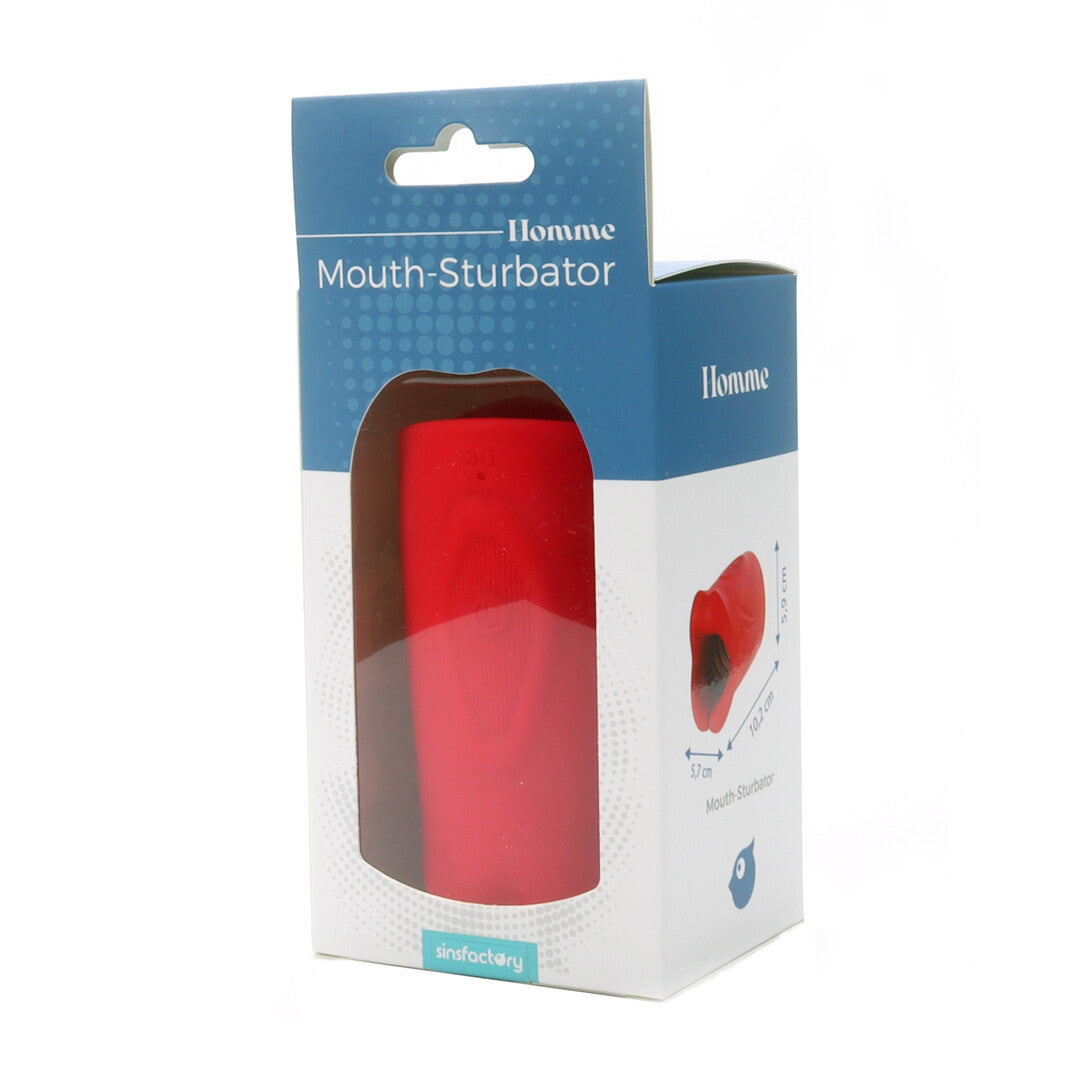 Masturbator SinsFactory mit Mundform und festem Griff Rot 10,2 x 5,9 cm – Ansicht 3