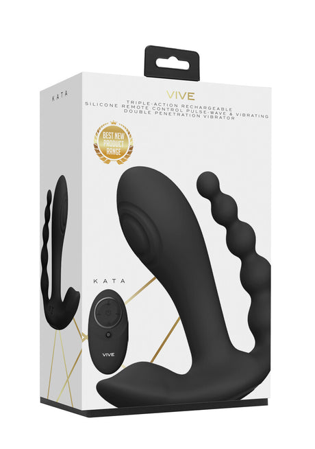 Rabbit-Vibrator Vive Kata Doppelpenetration Pulswelle Schwarz 12 x 3,3 cm – Ansicht 2