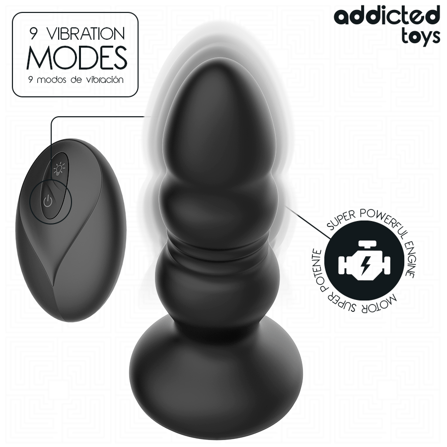 Addicted Toys – Rotierender Vibrierender Analplug mit LED-Licht und Fernbedienung