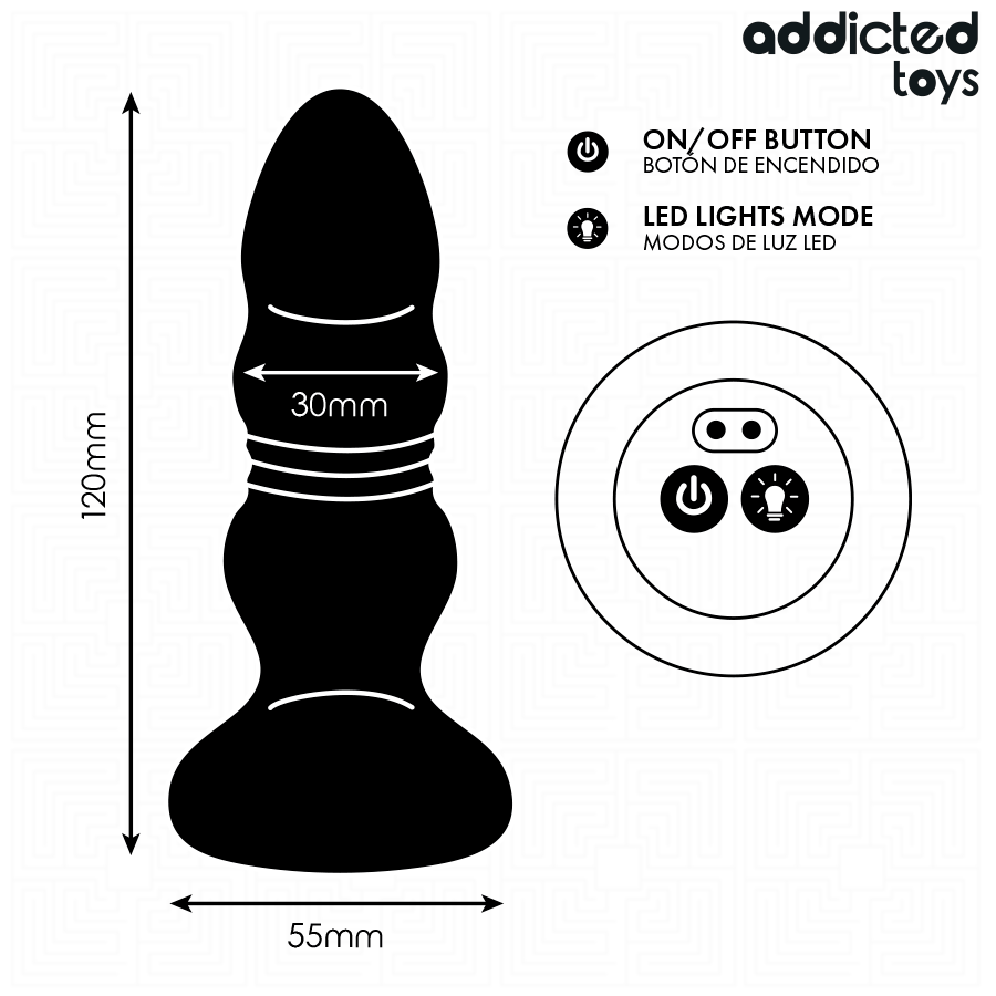 Addicted Toys – Rotierender Vibrierender Analplug mit LED-Licht und Fernbedienung