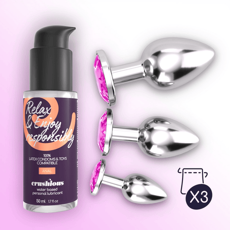 Anal-Set Bijou Wet Train Trio 3 Schmuck-Plugs mit Gleitgel Silber 8,5 cm – Ansicht 13