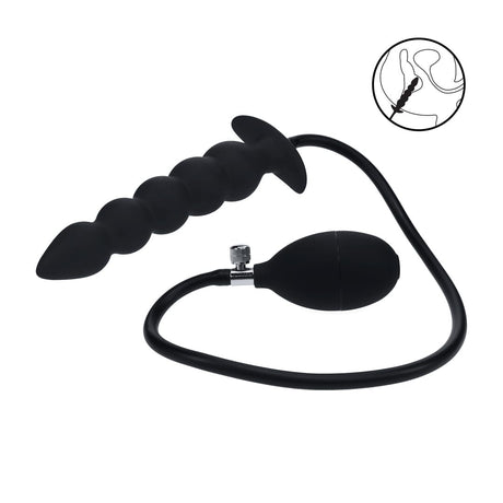 Analplug aufblasbar mit Perlenform Silikon Schwarz 77 x Ø 3,6 cm