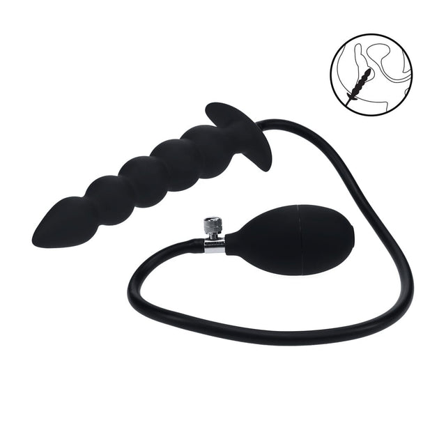 Analplug aufblasbar mit Perlenform aus Silikon Schwarz Ø 3,6 cm