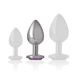 Analplug aus Aluminiummetall mit Violettem Kristall M 3,3 x 3,3 cm