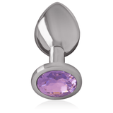 Analplug aus Aluminiummetall mit Violettem Kristall M 3,3 x 3,3 cm
