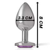 Analplug aus Aluminiummetall mit Violettem Kristall M 3,3 x 3,3 cm