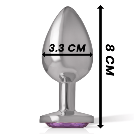 Analplug aus Aluminiummetall mit Violettem Kristall M 3,3 x 3,3 cm