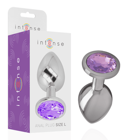 Analplug aus Aluminiummetall mit Violettem Kristall S 2,6 x 2,6 cm