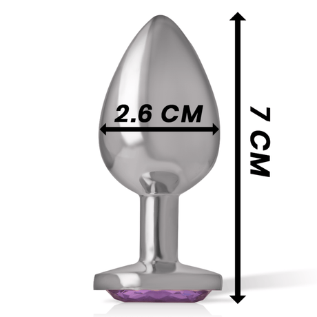Analplug aus Aluminiummetall mit Violettem Kristall S 2,6 x 2,6 cm