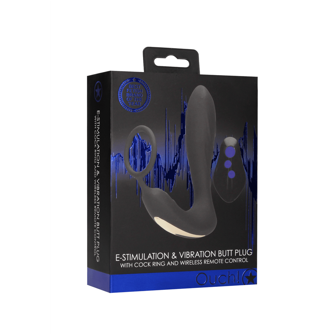 Analplug Ouch E-Stim mit Penisring Schwarz 11,5 x Ø 3,3 cm – Ansicht 2