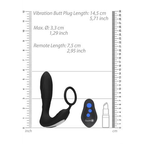 Analplug E-Stim mit Vibration und Penisring Schwarz 11,5 x Ø 3,3 cm – Ansicht 7